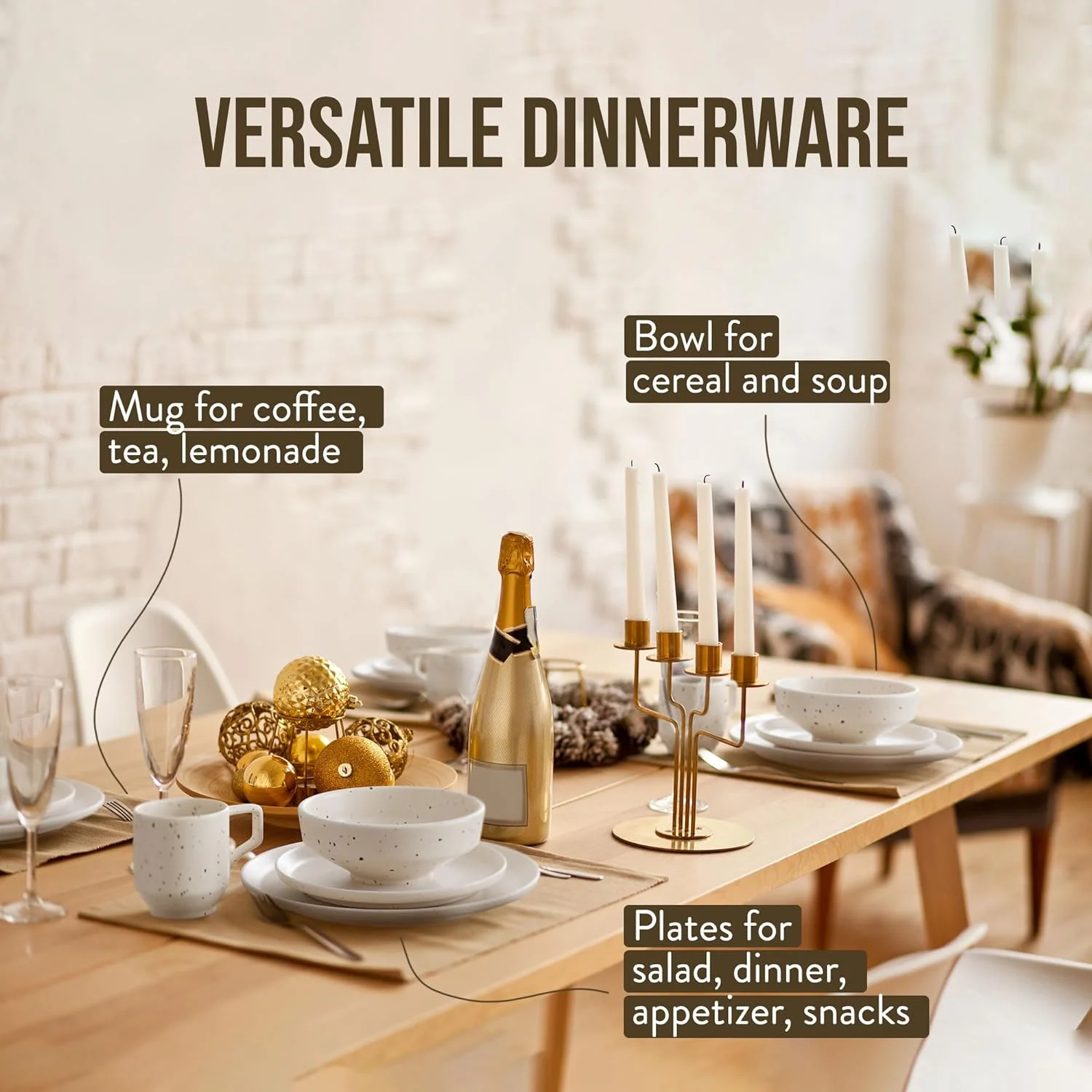 Reactive Stoneware Dinnerware Set | Coffee Mug, Bowl, Plate Set | Stoneware Dish Set | Microwave, Dishwasher Safe | Service For 2 | Speckled Cream 8-Piece Set (Cream)