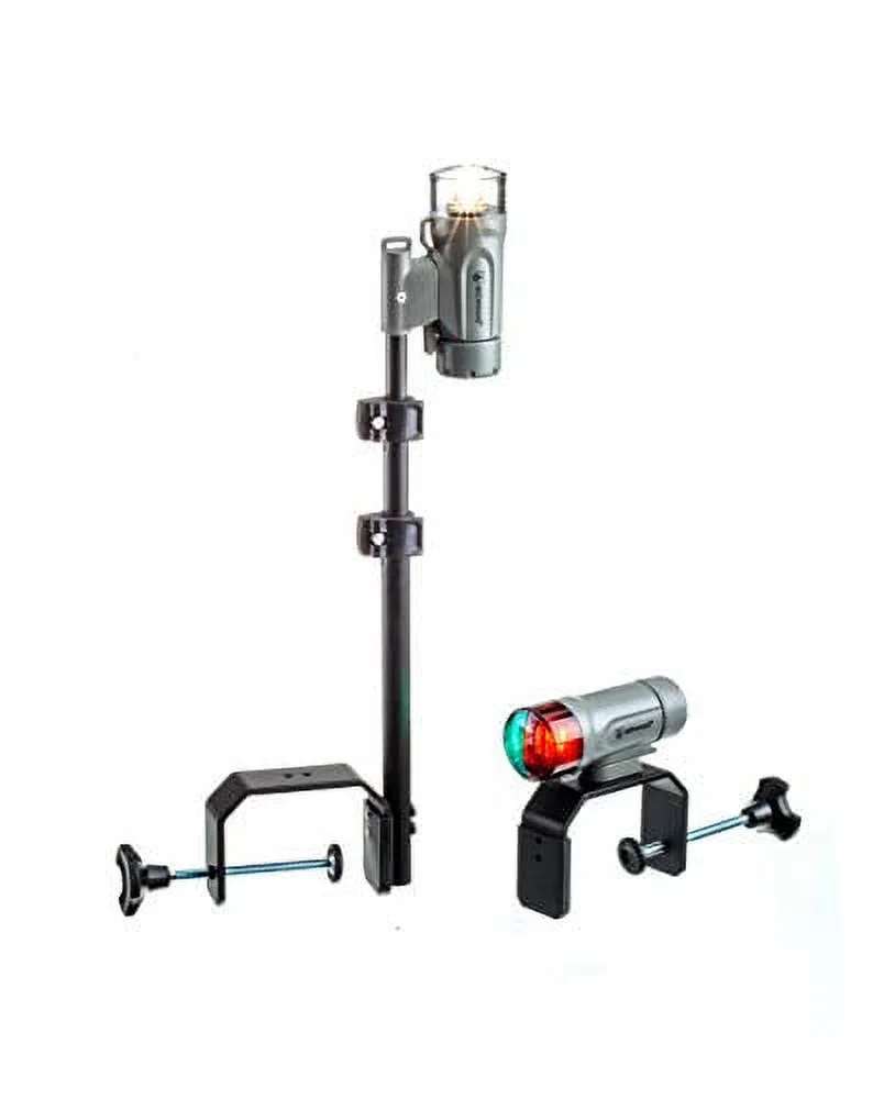 Attwood 14194-7 Gray C-Clamp Mount Portable LED Navigation Light Kit With Telescoping Pole