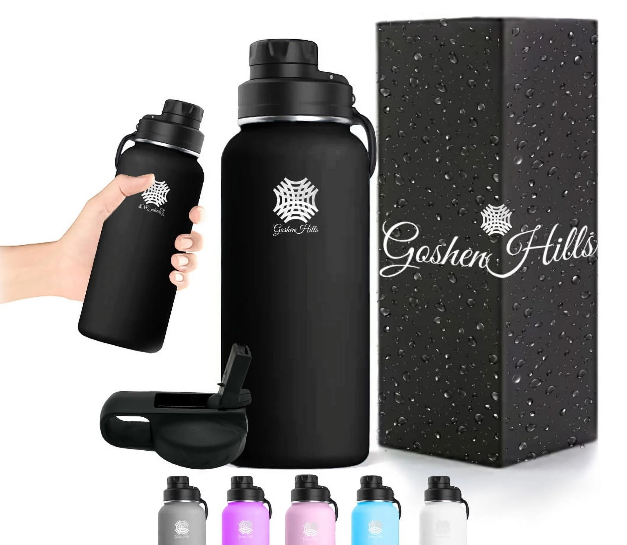 GoshenHills Stainless Steel Sports Water Bottle With Spout Lid and Straw Lid - Keeps Liquids Hot or Cold - Travel Sports Double Walled Vacuum Leak Proof Water Bottle