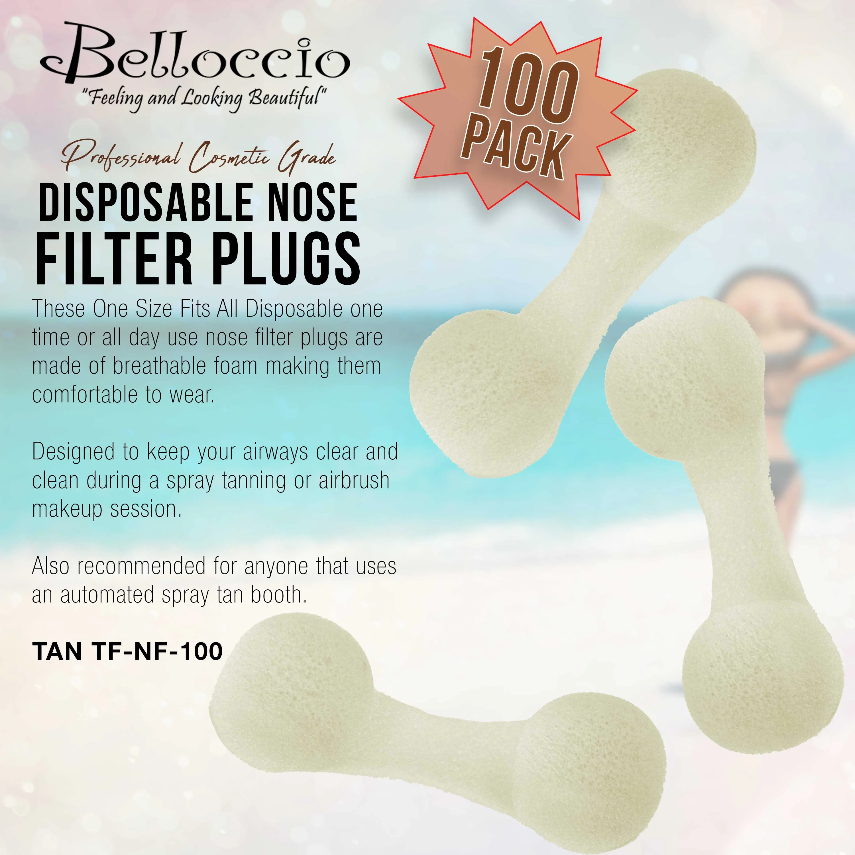 Belloccio 100 Nasal Nose Filters Breathable Dust Plug Sunless Airbrush Spray Tan Tanning