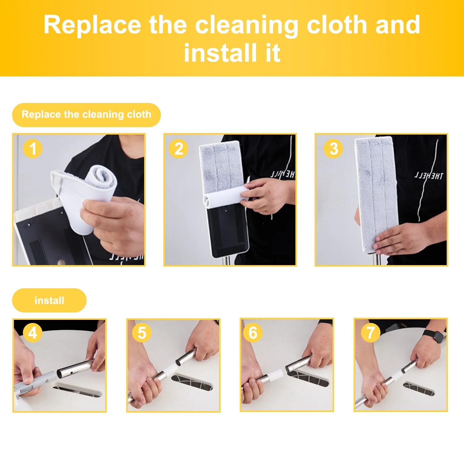 Mop and Bucket with Wringer Set for Home, Hands Free White Flat Squeeze Mop Bucket Set for Floor Cleaning and Wall Cleaner with Long Handle, 4 Reusable Microfiber Pads