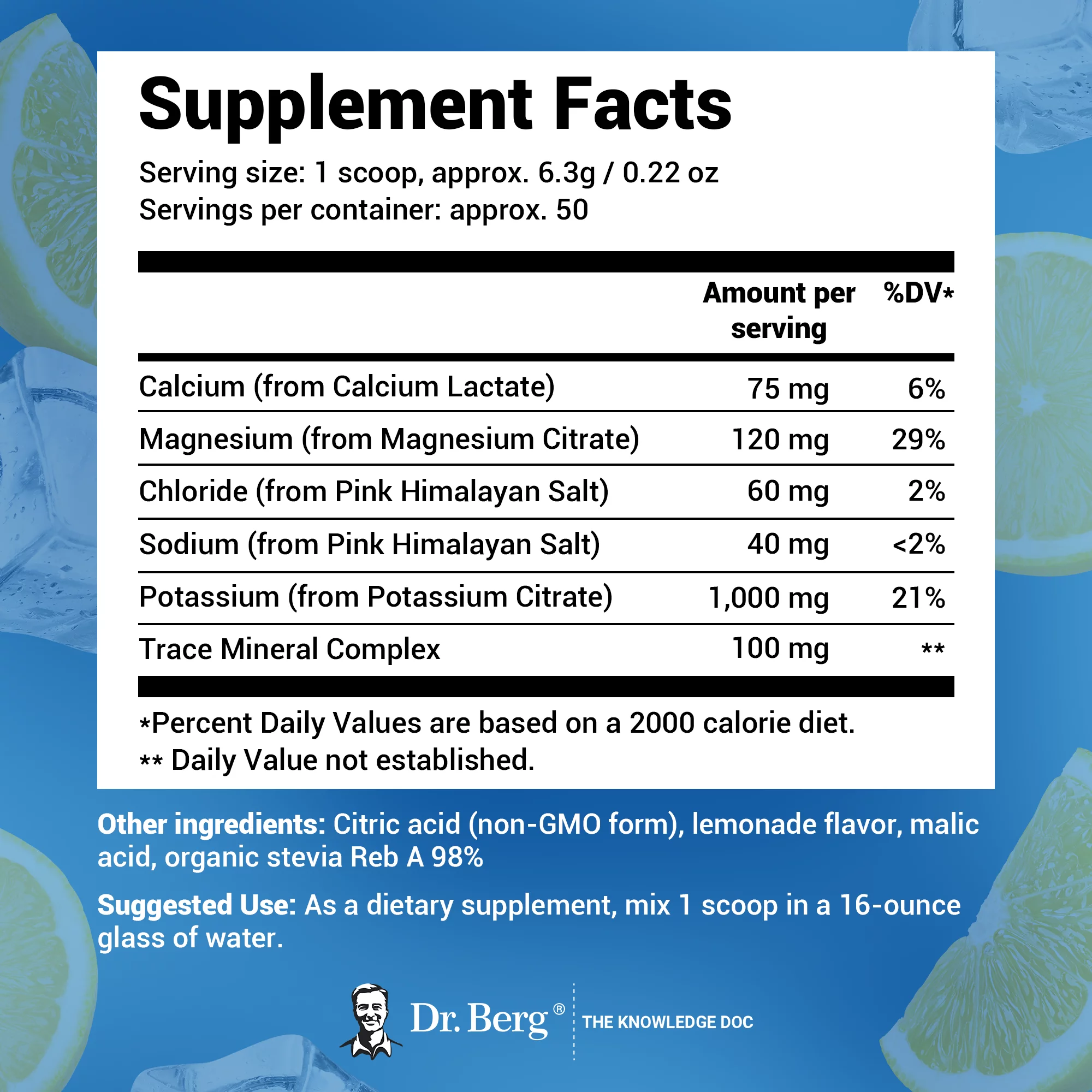 Dr. Berg Electrolyte Powder Lemonade - Hydration Powder, 50 Servings