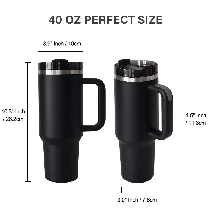 40oz Tumbler With Handle And Straw l Insulated Stainless Steel Double Wall Spill Proof Water Bottle Travel Mug l Cupholder Friendly Vacuum Sealed Tumblers With Lid
