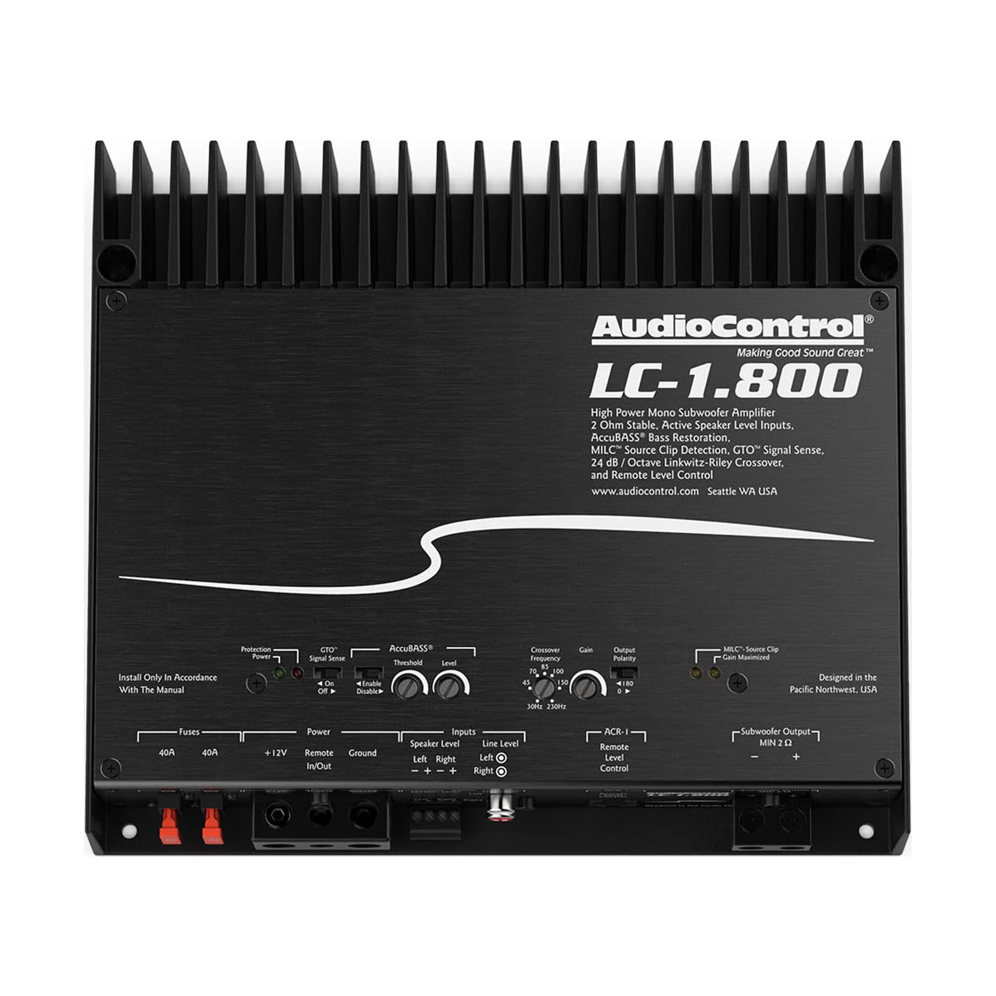 AudioControl LC-1.800 High-Power Mono Subwoofer Amplifier with Accubass, ACR-1 Dash Remote, And Wiring Kit
