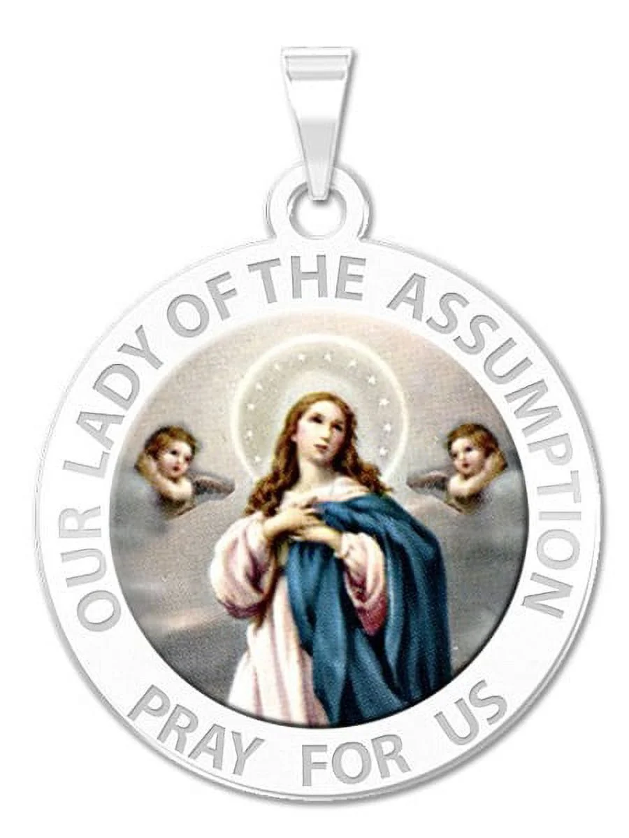 Our Lady of the Assumption Religious Medal Color - 1 Inch Size of a Quarter -Sterling Silver