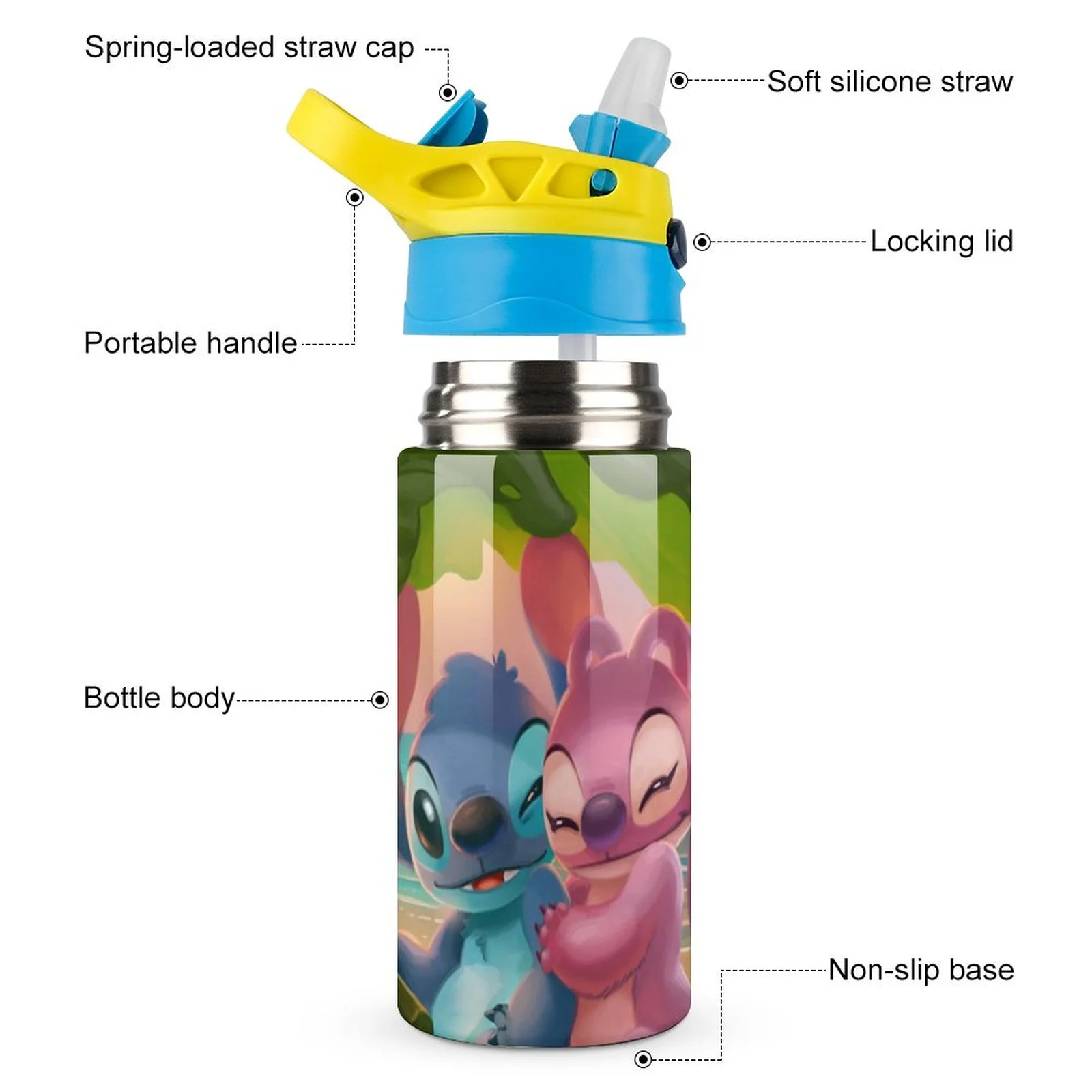 Stitch Cute Animals Children's Water Bottle Vacuum Insulated Stainless Steel Cup With Straw Toddler Thermoses