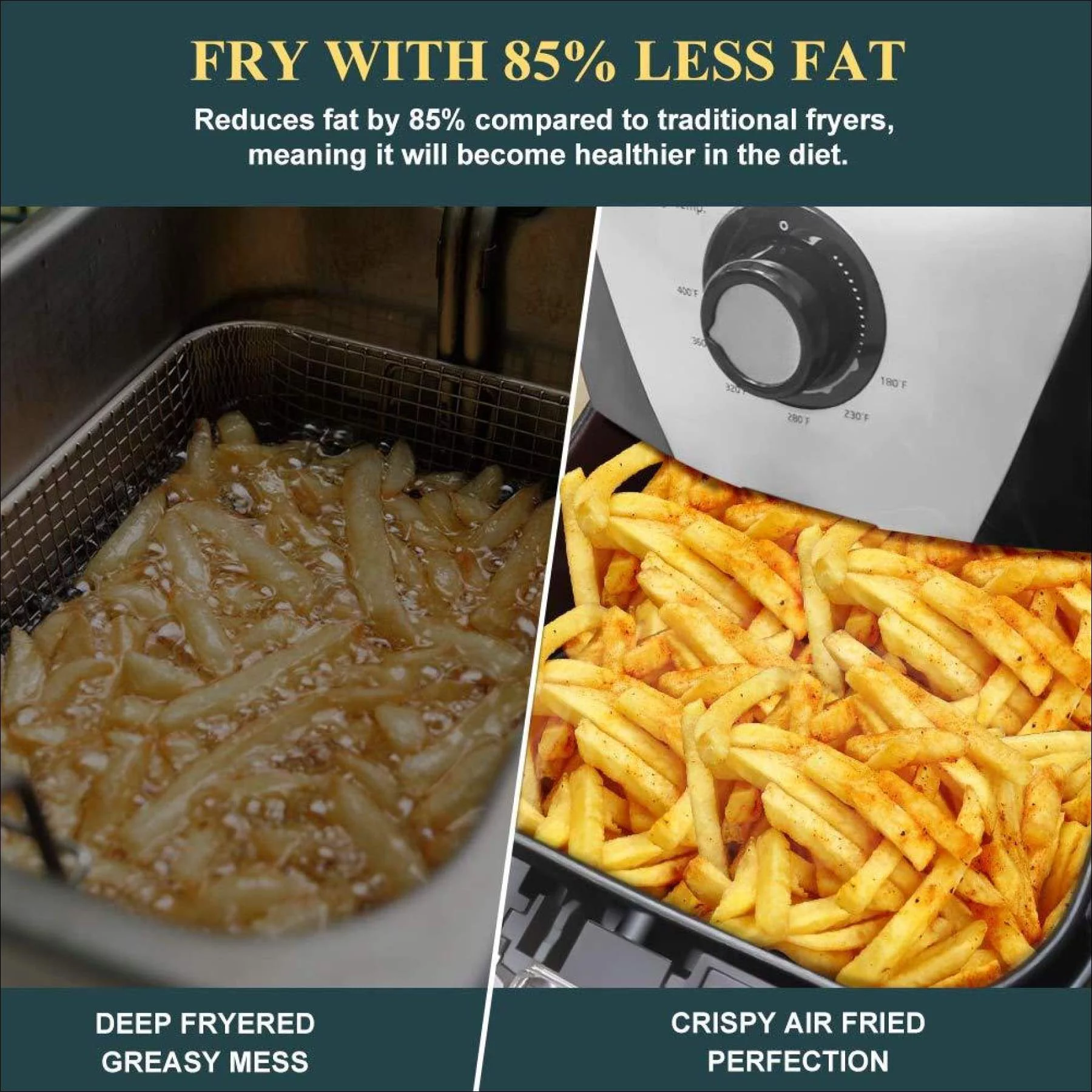 Secura Electric Hot Air Fryer Extra Large Capacity 5.0L / 5.3Qt XL Air Fryers and Additional Accessories, Recipes and Skewers Accessory Set, Sliver