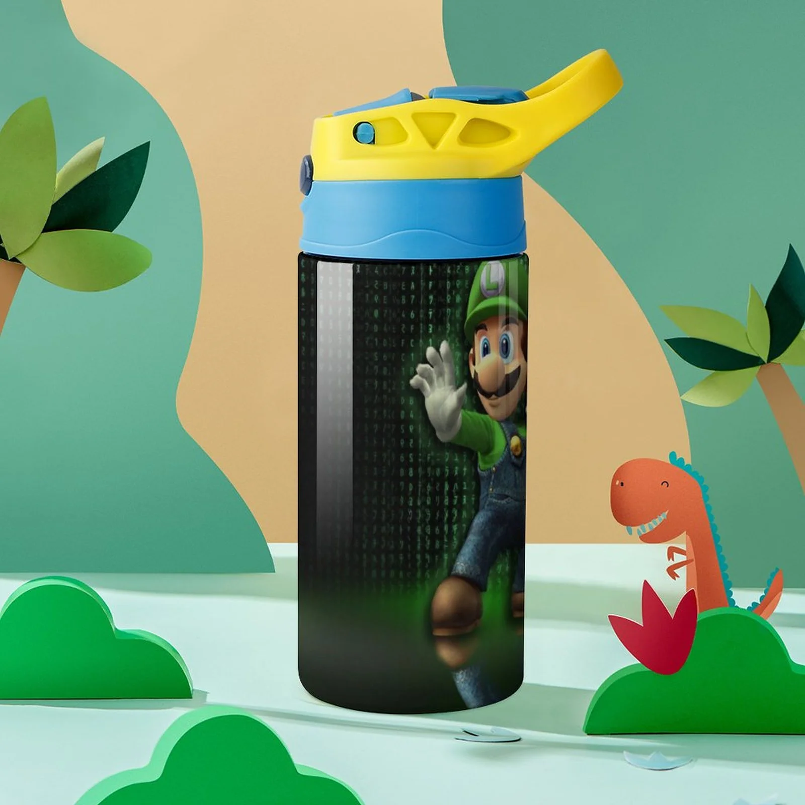 Mario Luigi's Mansion Bros Kid's Insulated Water Bottle With Straw Vacuum Stainless Steel Cup Leak-Proof Children Toddler Thermoses