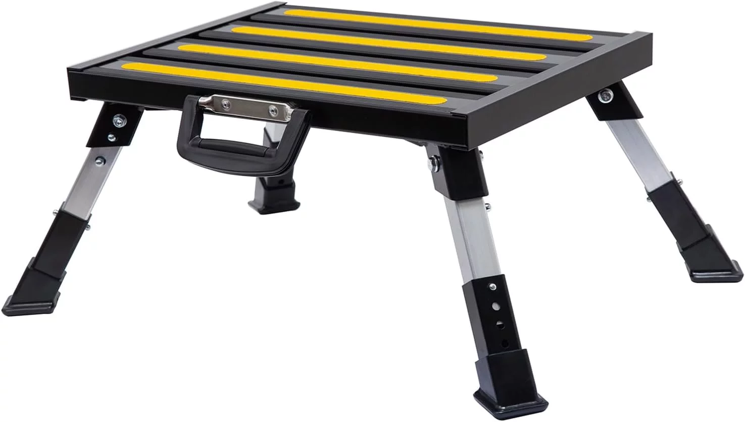 GarfatolRv RV Steps Adjustable Height Aluminum Stable Folding Platform Step Portable Handle and T Level Reflective Strips Non-Slip Rubber Feet with Anti-Slip Surface,Supports Up to 1,000 lb(Black)