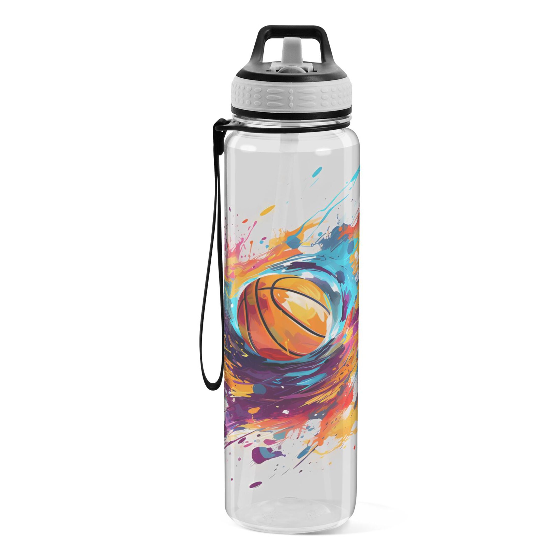 Basketball Abstract 32oz Water Bottles with Straw Tritan Leakproof Sports Bottle BPA Free Clear for Fitness Gym Swimming Cycling