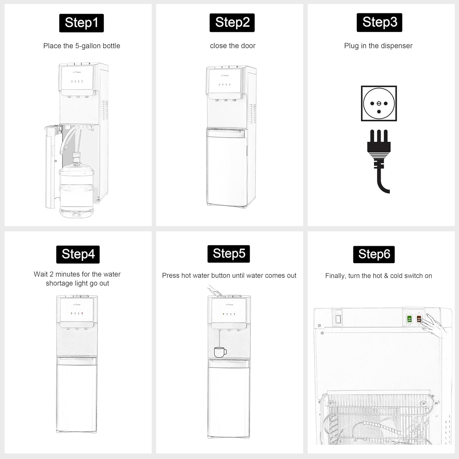 U-SHARE Bottom Loading Water Cooler Dispenser, 5 Gallon Bottles - Hot, Cold & Room Water Dispenser with 3-Temperature, Child Safety Lock, Removable Drip Tray, Black & Stainless
