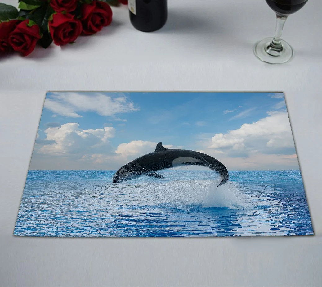 ECZJNT jumping killer whale seascape ocean waters Placemat Table Mat Cup Mat 12x18 inch,Set of 2
