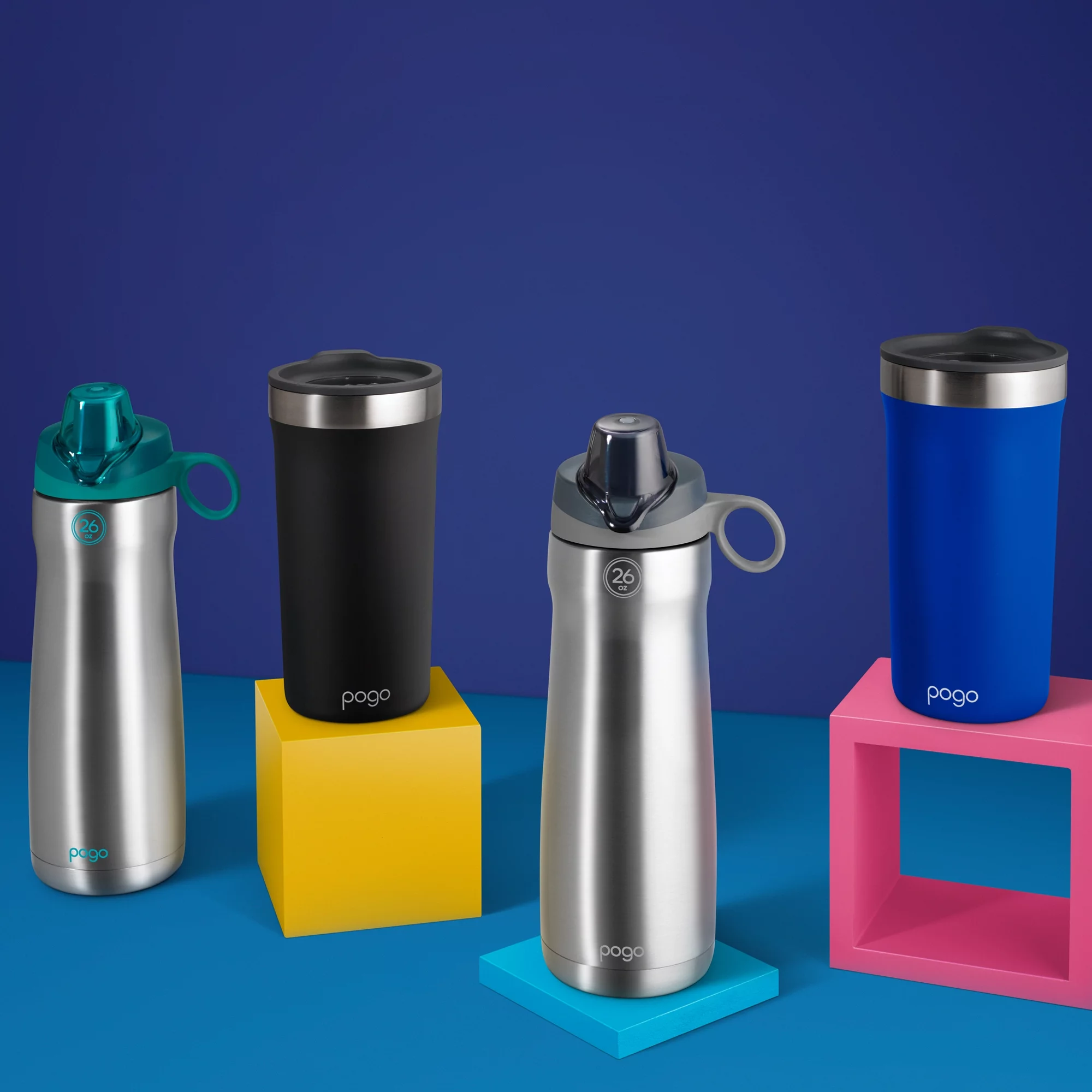 Pogo Vacuum Stainless Steel Water Bottle with Chug Lid, Blue, 26 oz.