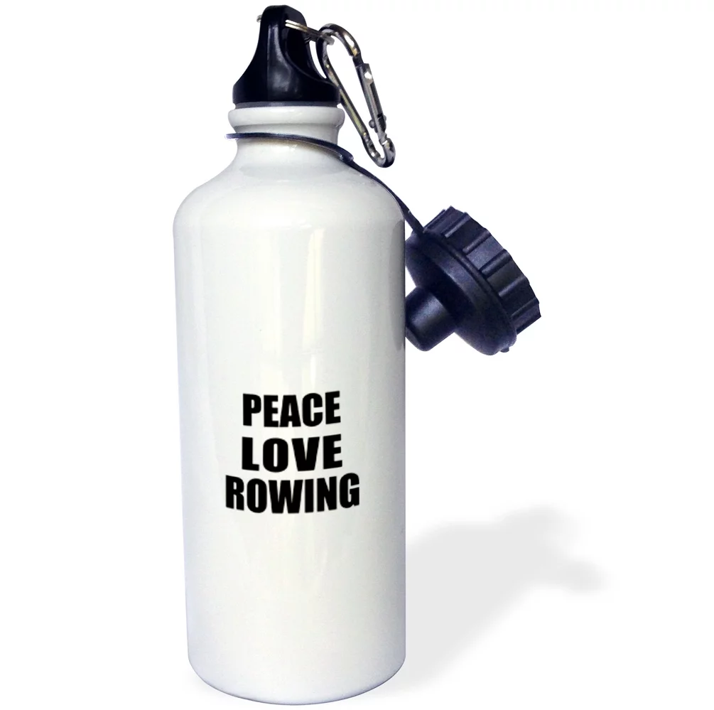 3dRose Peace Love and Rowing - Things that make me happy - Rower sport gift, Sports Water Bottle, 21oz