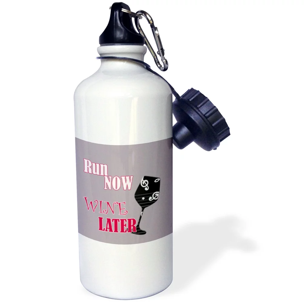 3dRose Run now wine later. Gym. Sport. Workout. Popular saying, Sports Water Bottle, 21oz