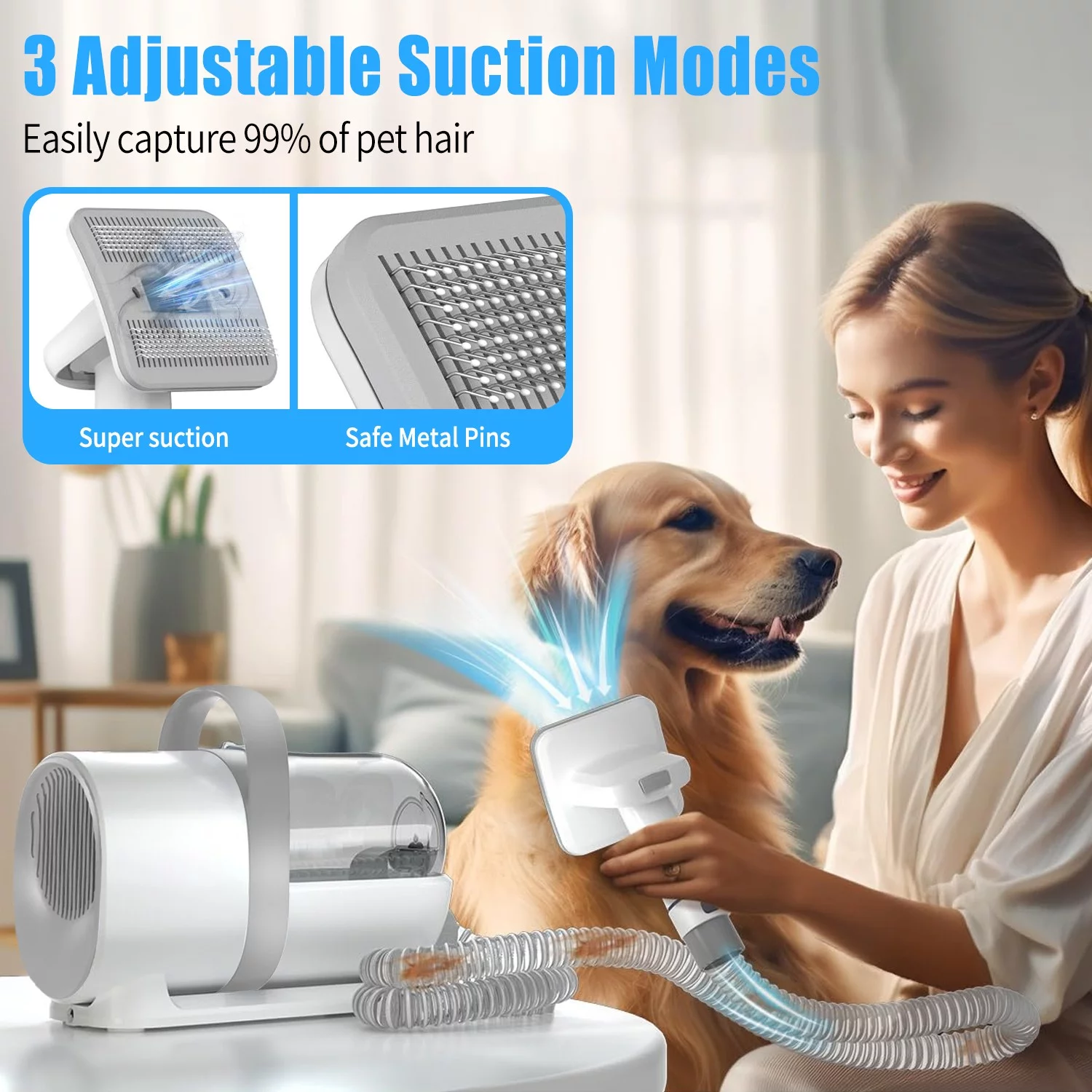 Dog Grooming Kit,Professional Pet Grooming Vacuum Picks Up 99% Pet Hair,Grooming Clippers with 7 Proven Grooming Tools for Dogs Cats Pets,Dog Vacuum Brush for Shedding Grooming