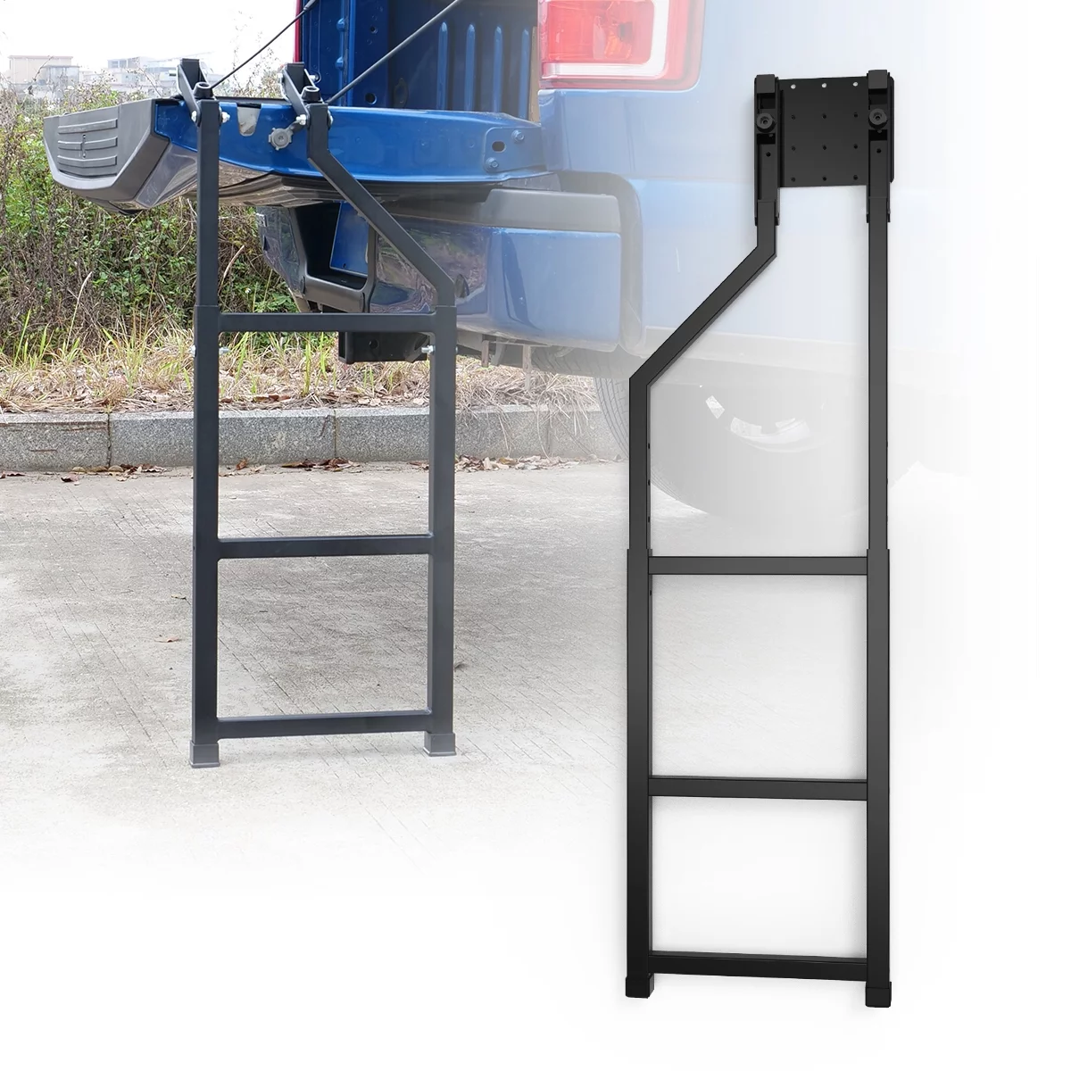 WOLFSTORM Universal Pickup Truck Tailgate Ladder, Steel Step Grip Plates 305LB Capacity