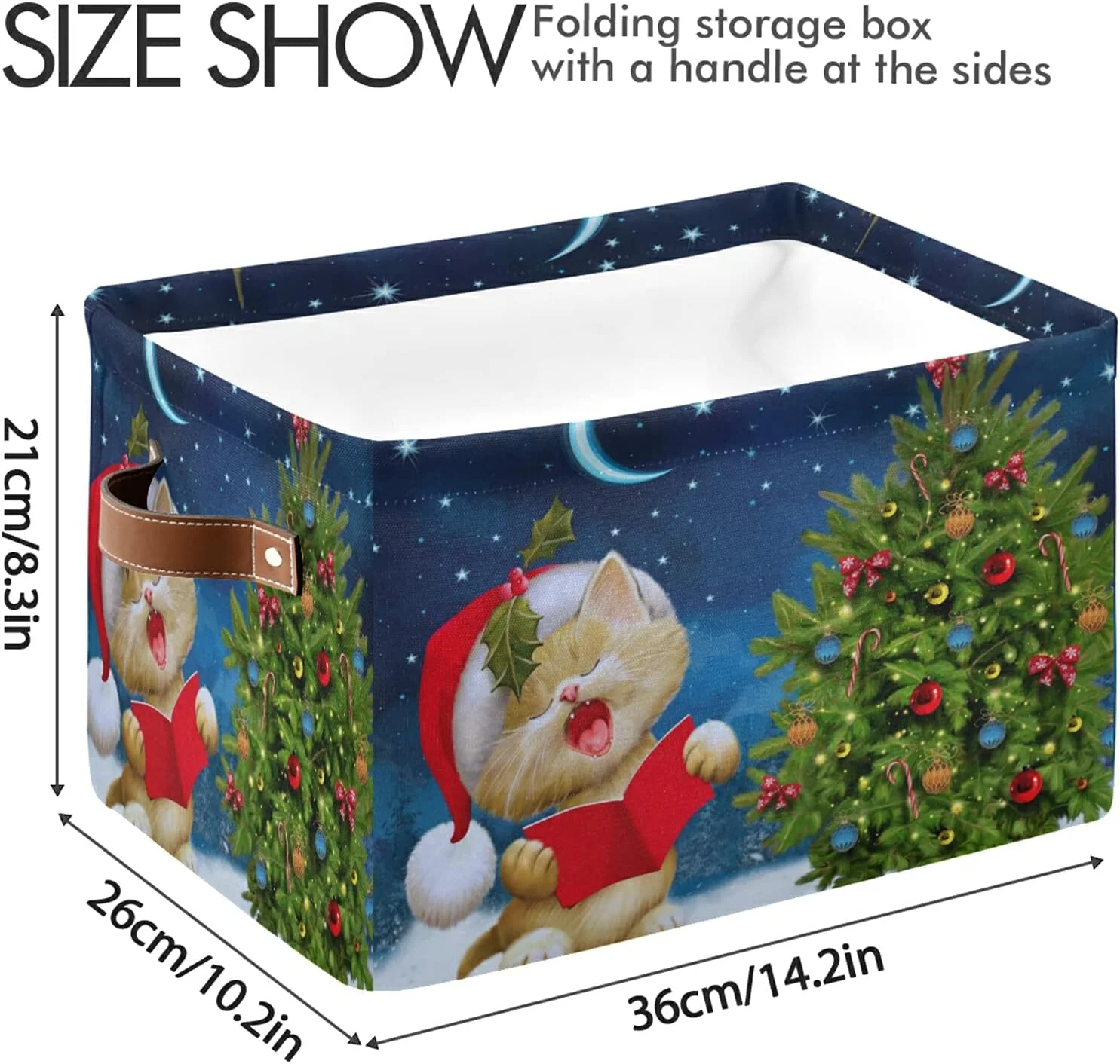 GZHJMY Cute Cat Christmas Tree Storage Bin for Toy Storage Basket Dirty Clothes Sundries Office Home Closet Shelf Cube Box Waterproof Laundry Basket Collapsible Organizer