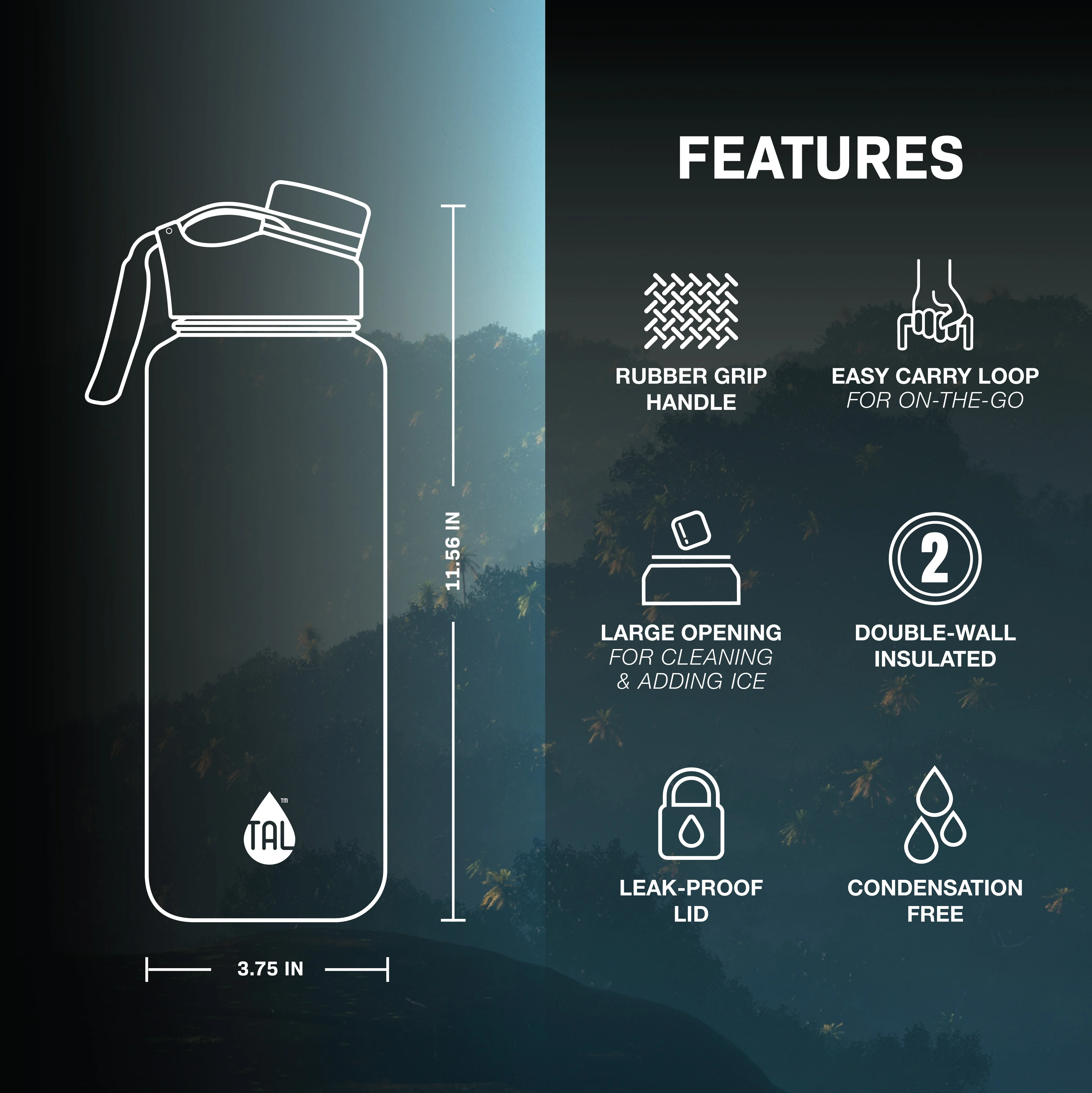 TAL Stainless Steel Ranger Water Bottle 40oz, Bright Pink