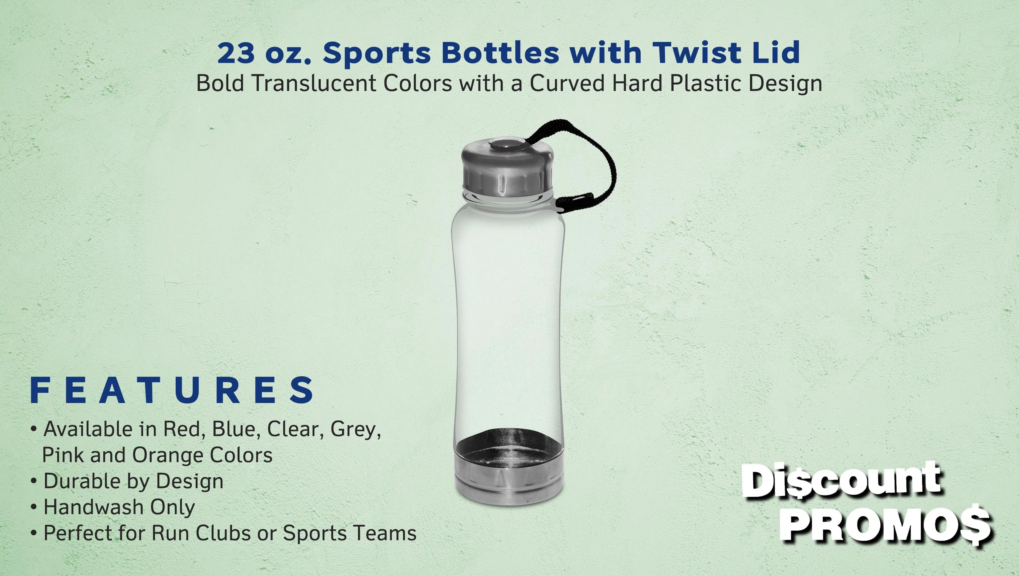 10 Sports Bottles with Twist Lid Set, 23 oz. - Metallic Base, BPA Free - Clear