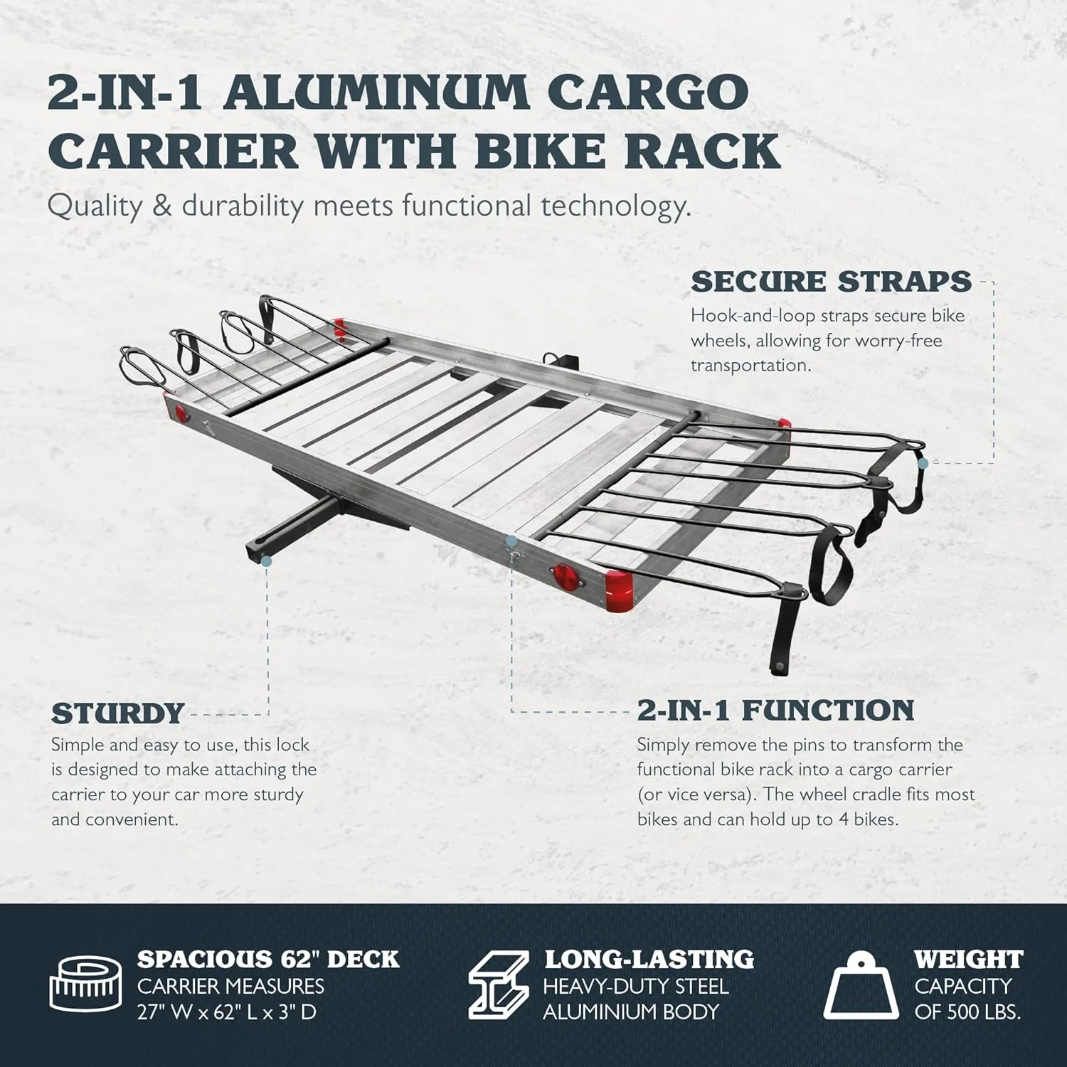 Heavy Duty 2-In-1 Aluminum Automotive Cargo Luggage With Bike Hitch Rack