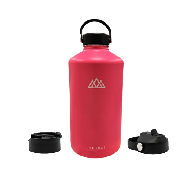 1 Gallon Vacuum Insulated Bottle with 3 Lids - Stainless Steel Flask - 128 fl oz - Pink- by Polerce