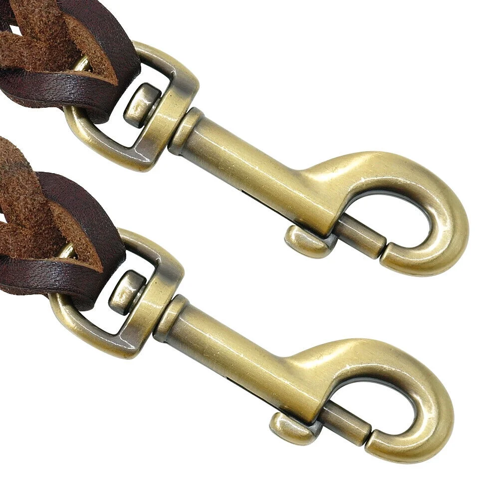 2 Way Braided Leather Dog Leash Double Coupler Splitter Walking Lead Twin Dogs