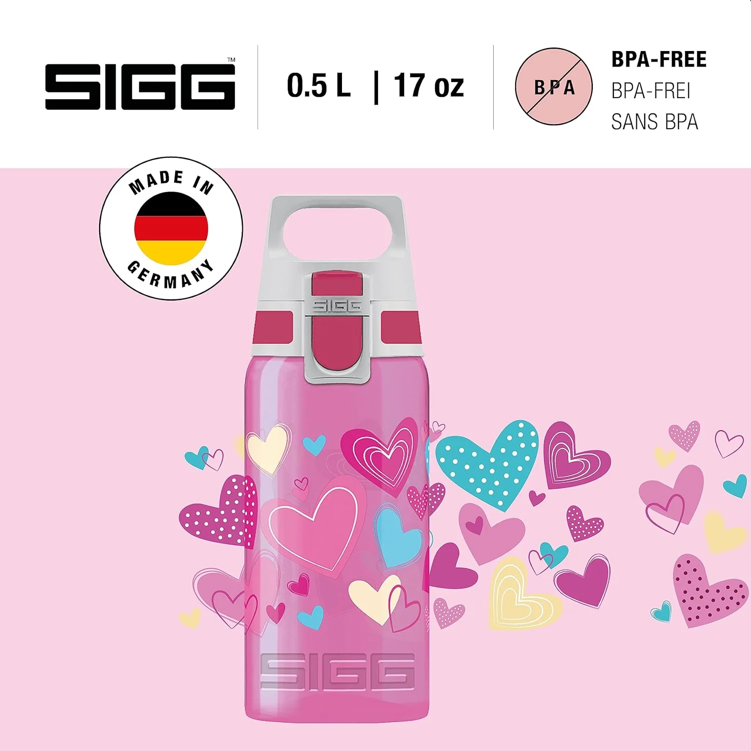 SIGG - Kids Water Bottle - Viva One Hearts - Leakproof - Dishwasher - Bpa Free - Sport and Bike - One Hand Children's Drink Bottle - 17 Oz