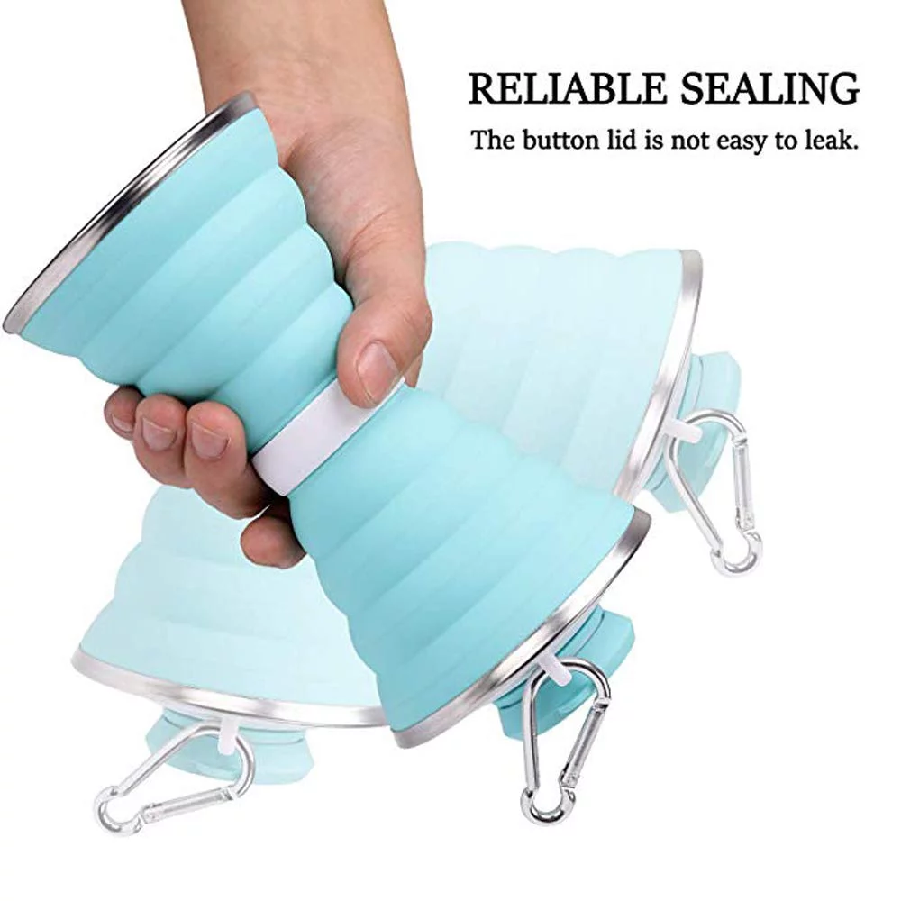 FOAUUH Water Bottle, Camping Cup With Carabiner, Reuseable Silicone Foldable Leak Proof Portable Sports Travel Water Bottles, BPA Free, Cycling Cups with Carabiner（green）