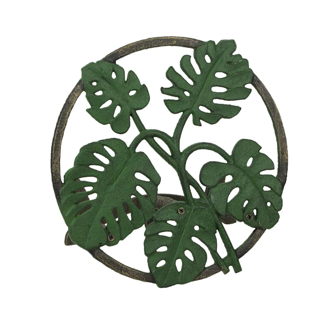 Zeckos Green Cast Iron Monstera Leaf Wall Mounted Hose Holder