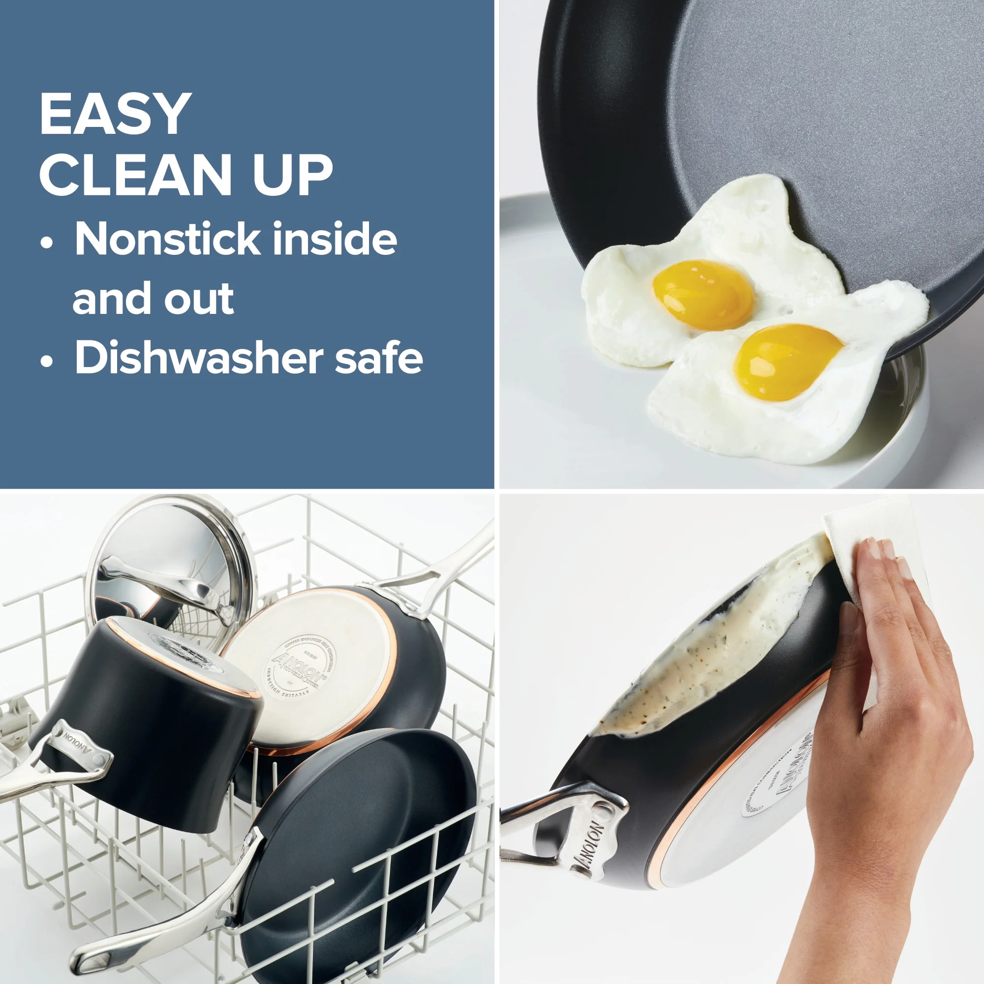 Anolon Nouvelle Copper Luxe2 Pc Nonstick Frying Pan Set, Onyx