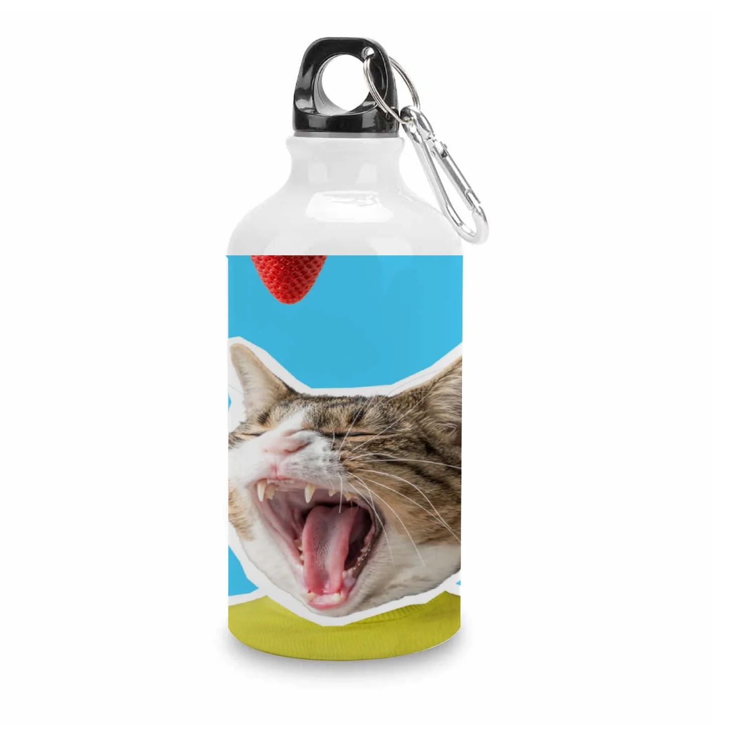 GZHJMY Sports Water Bottles, Cat and Strawberry Collage Large Capacity Aluminium Portable Leakproof Lightweight Drink Bottles for Fitness and Outdoor Enthusiasts