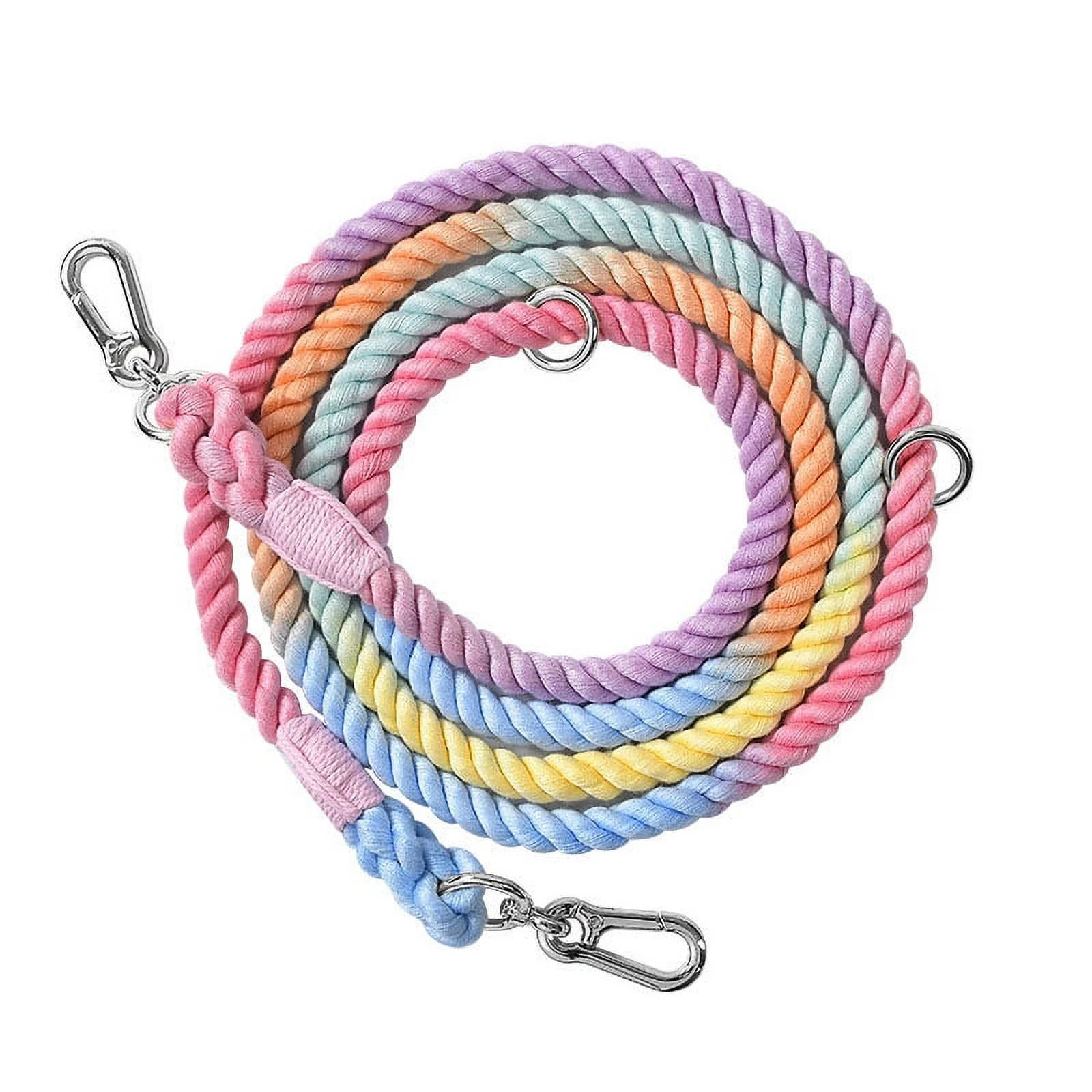 Hands Free Rope Dog Leash with Adjustable Double Swivel Hook for Small Medium and Large Dogs Running Hiking Camping Walking (Colorful Macaron)