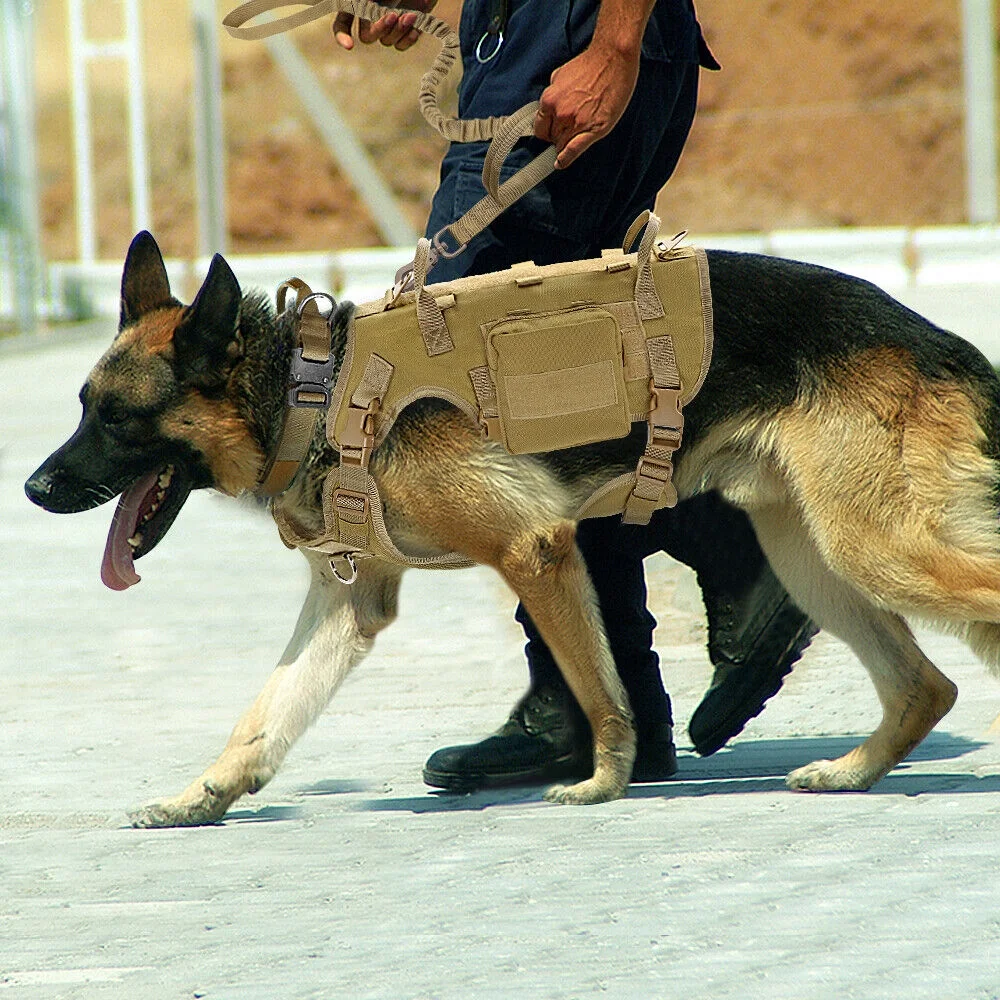 Tactical Dog Harness Collar and Leash Set Military Pet Training Vest with Handle