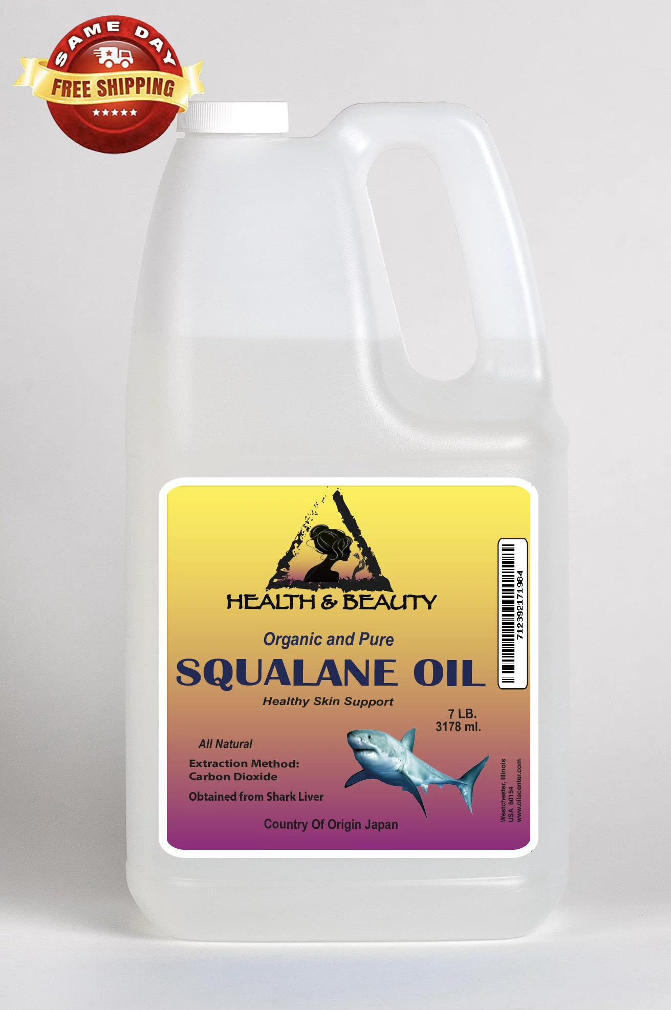 Squalane oil shark derived organic premium by h&b oils center natural pure 7 LB