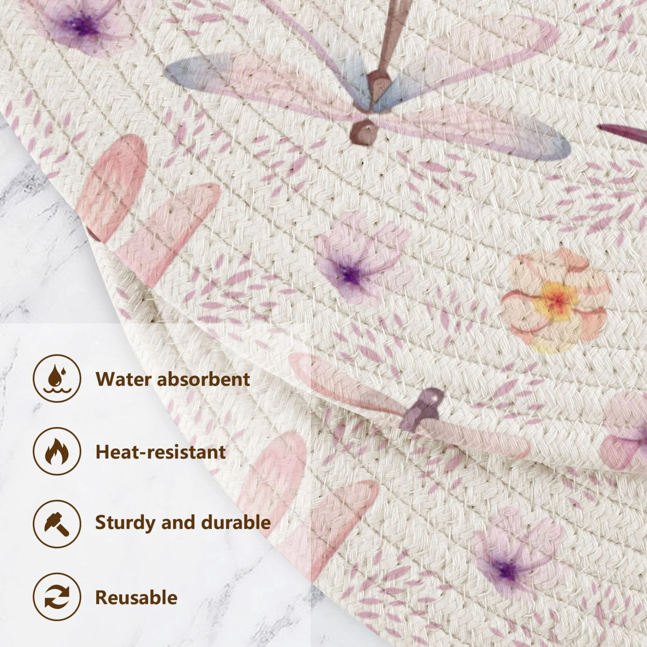 Pink Dragonflies 3 PCs Pot Holders Trivets Kitchen 15