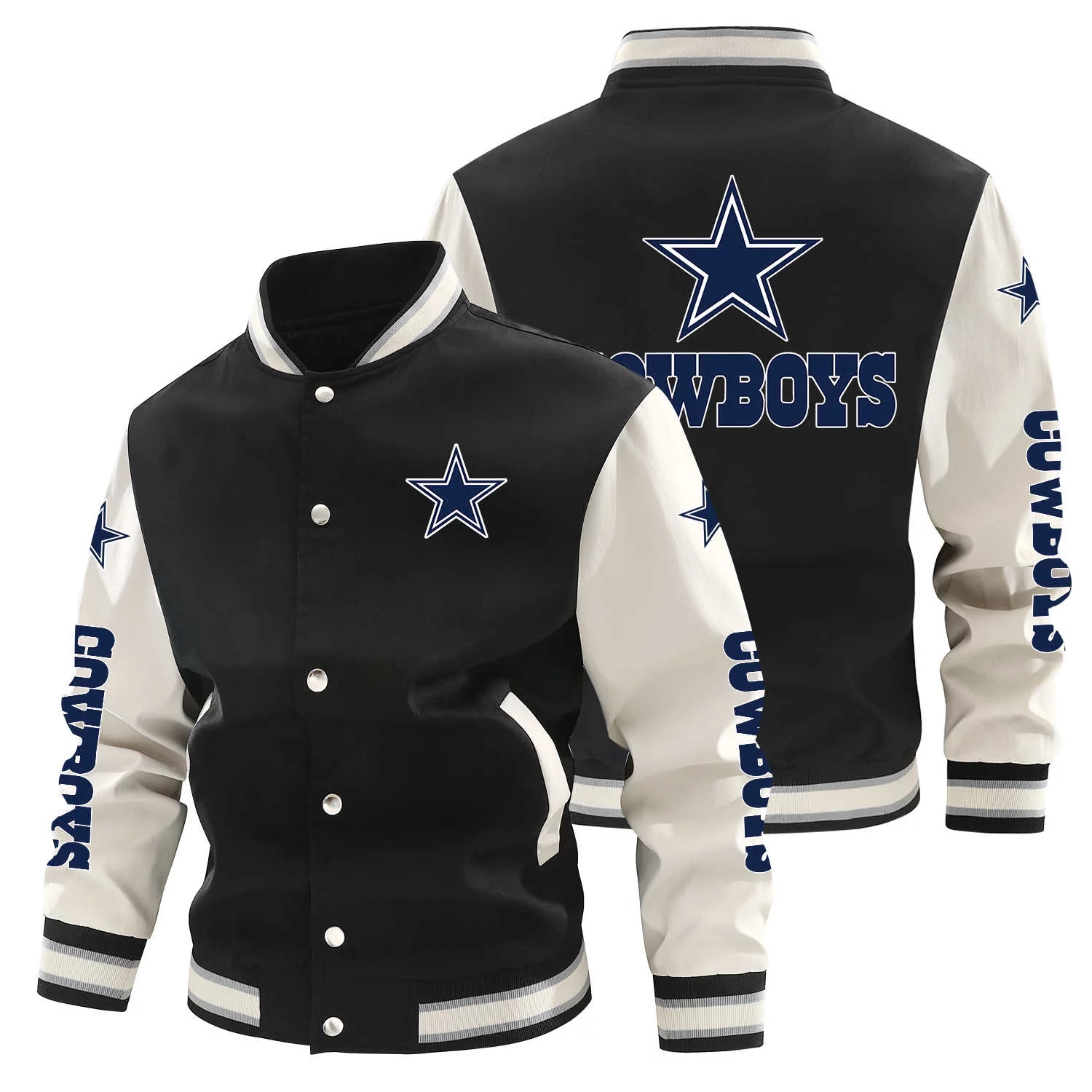 Men's Football Fashion Varsity Jacket Causal Slim Fit Cotton Letterman Rugby Baseball Bomber Jackets - Dallas - Cowboys