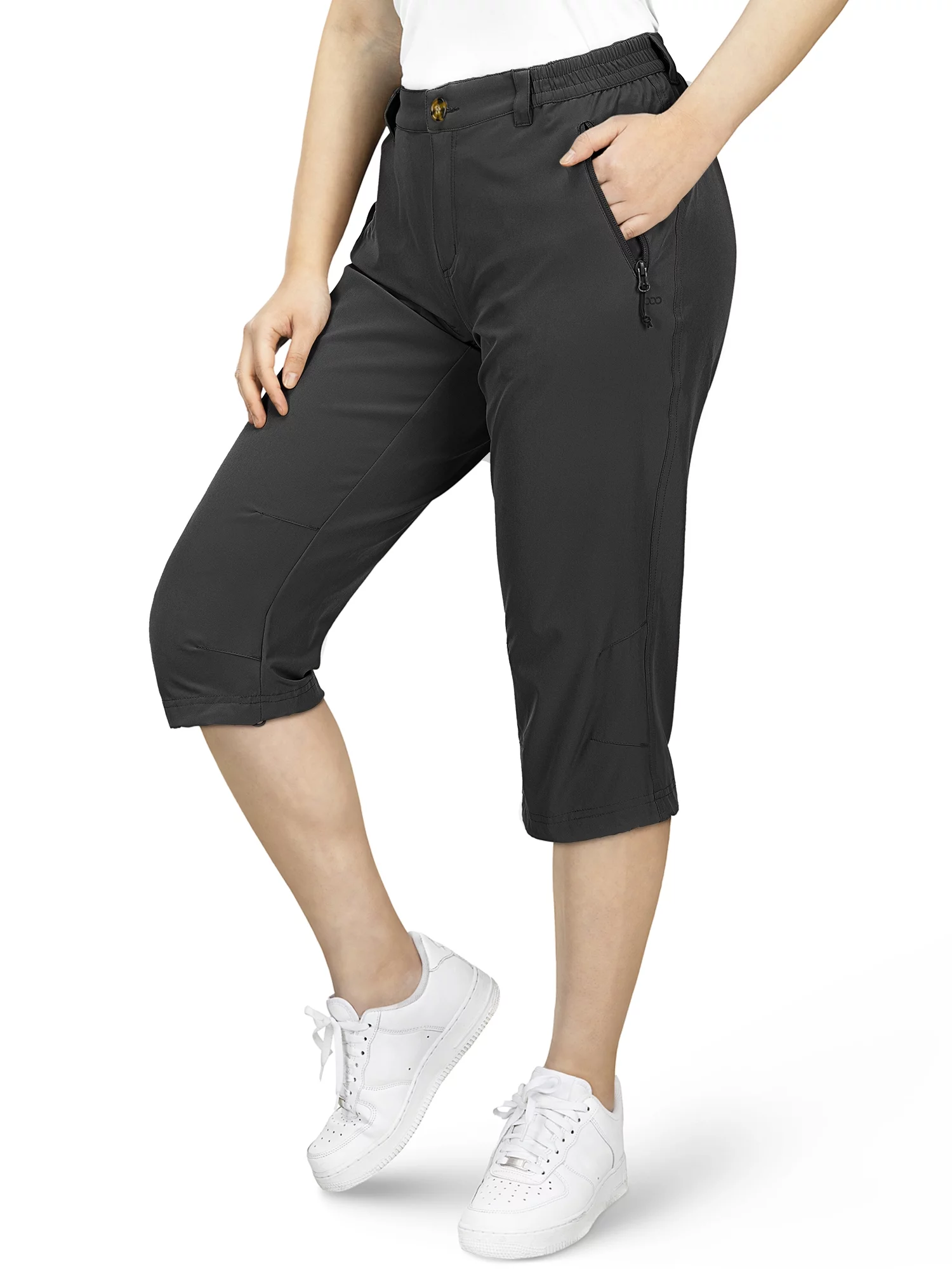 33,000ft Women's Capri Golf Pants Casual Quick Dry UPF 50+ Lightweight Stretch Cargo Hiking Pants with Pockets Black 14