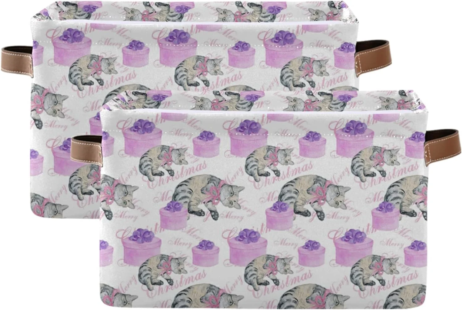 FREEAMG Christmas Box Cute Cat Storage Bin for Toy Storage Basket Dirty Clothes Sundries Office Home Closet Organizer Shelf Cube Box Waterproof Laundry Basket, 2 PCS