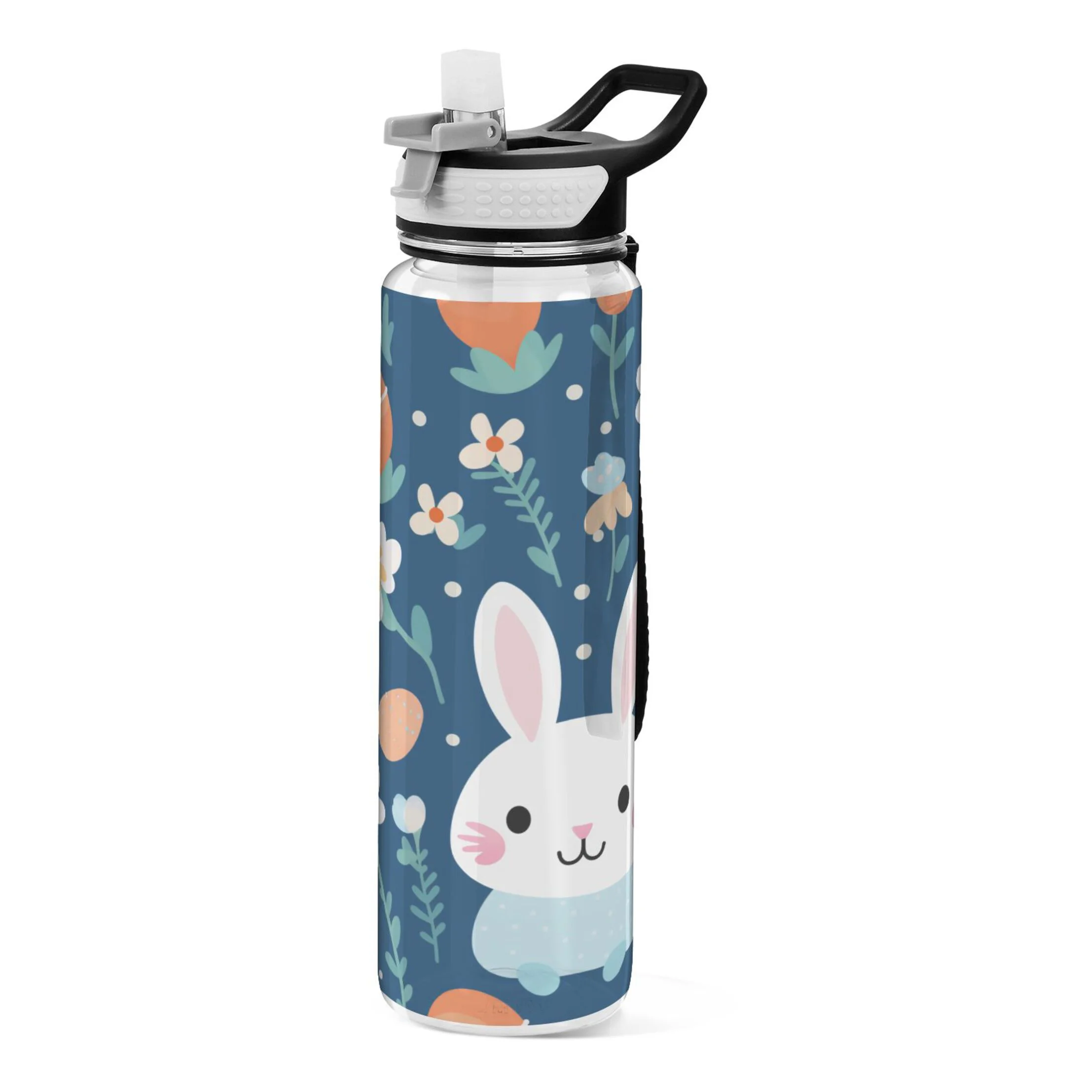 Rabbits Floral 32oz Water Bottles with Straw Tritan Leakproof Sports Bottle BPA Free Clear for Fitness Gym Swimming Cycling