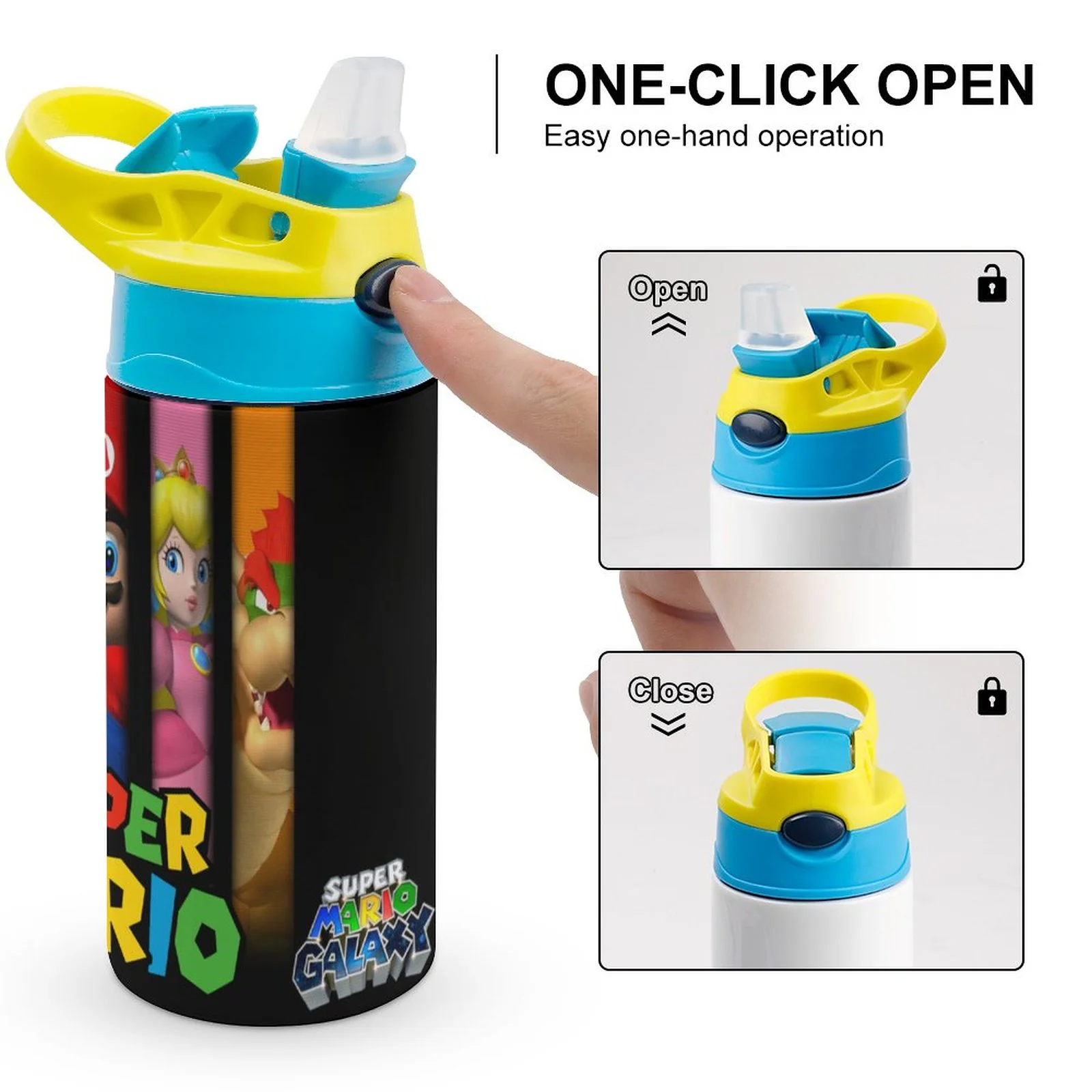 Super Mario Logo Kid's Insulated Water Bottle With Straw Vacuum Stainless Steel Cup Leak-Proof Children Toddler Thermoses