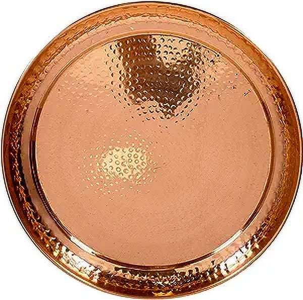 Aruma Large Contemporary Hammered Edge Pure Copper Circular Serving Party Tray- 13 Inch Round Charger Platter Serving Dish