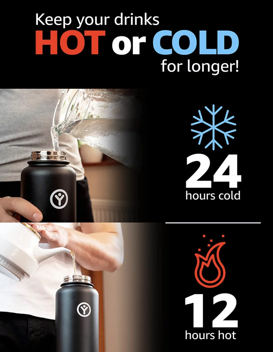 Lyfejoy Double Stainless Steel Insulated 32oz Water Bottle with Included Leak Proof Wide Mouth Lid, Straw Lid and Spout Lid - Vacuum Insulated, Dishwasher Safe, BPA-Free, Non-ToxicLid, Spout Lid, and