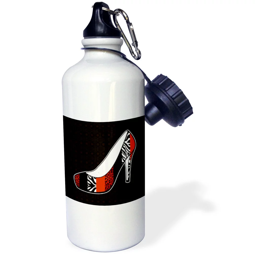 I Love Shoes - Animal Print High Heel Shoe - Red Cheetah and Zebra 21 oz Sports Water Bottle wb-57145-1