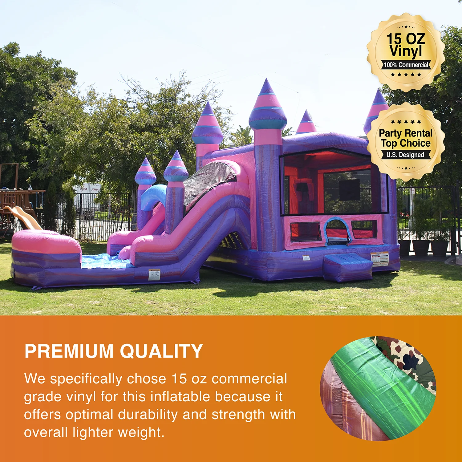 JumpOrange Commercial Grade Inflatable Bouncer with Dual Slide, for Adults and Kids, Wet Dry Use, Includes Heavy Duty Blower, Stakes and Storage, Blowup Playset, Princess Pink Purple