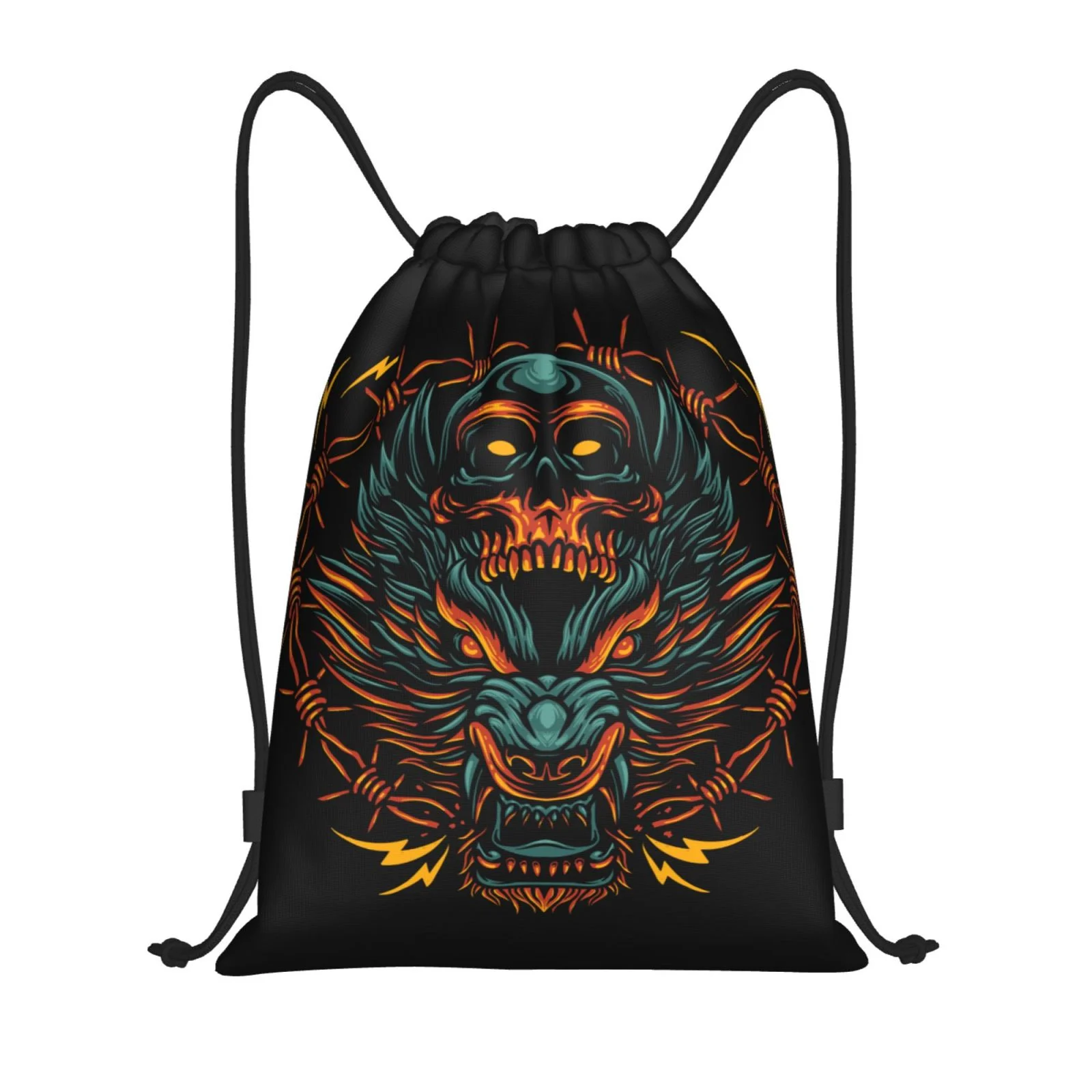 ZNDUO Gym Drawstring Bag, Wolf Head Dark Art Pattern Men and Women Fitness Drawstring Backpack Swimming Bags, Medium