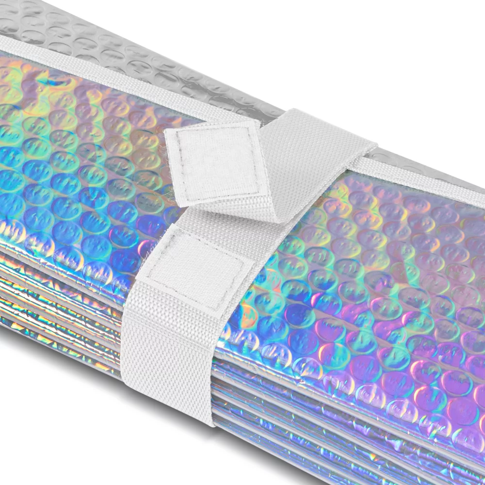 Sharper Image Iridescent Mermaid (Rainbow Chrome) Front Windshield Sun Shade Visor, Double Bubble Accordion Folding Auto Sunshade for Car Truck SUV 58 x 27 Inch