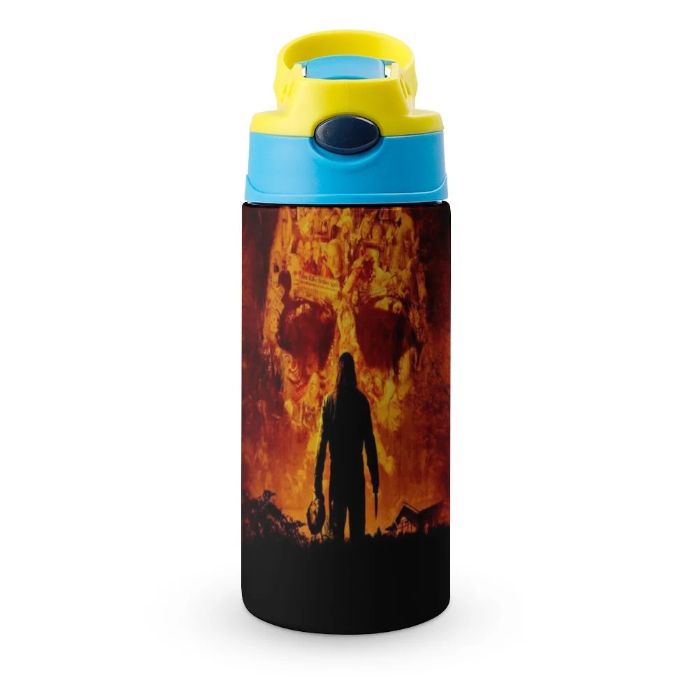 Michael Myers Skull Kid's Insulated Water Bottle With Straw Vacuum Stainless Steel Cup Leak-Proof Children Toddler Thermoses