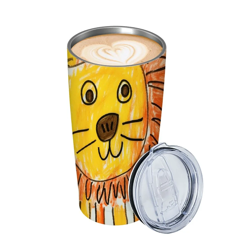 GOSMITH honogStainless Steel Insulated Water Bottle, Leak Proof Metal Thermos Flask with Straw lid, Cute Toddler Tumbler Cup for School Girls & Boys (Lion, Orange)