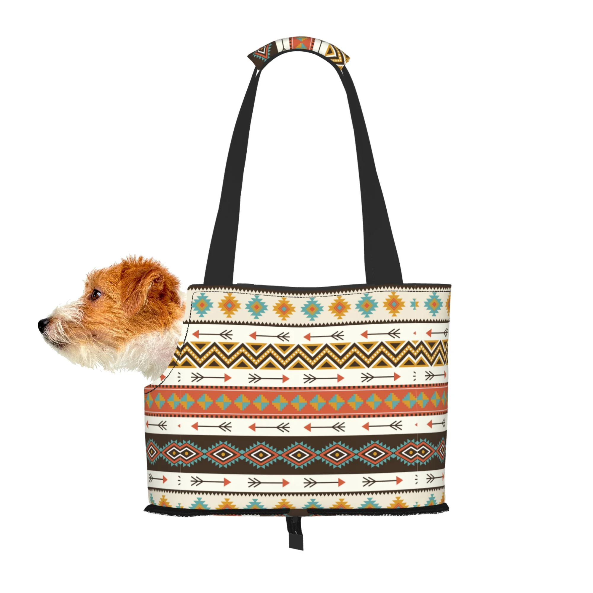 TEQUAN Foldable Dog Purse Carrier, Collapsible Retro Boho Aztec Tribe Style Prints Pet Travel Tote Bag for Small Cat Puppy, Waterproof Dog Soft-Sided Carriers